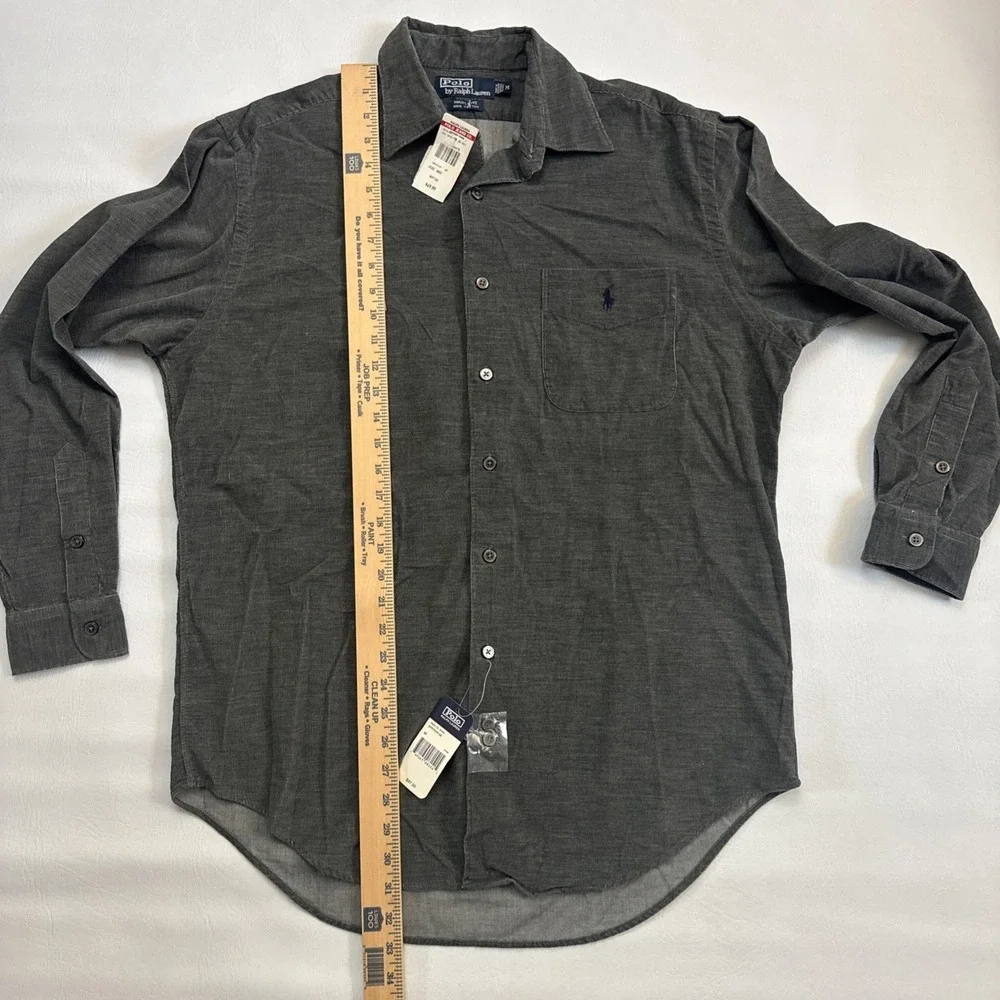 Vintage Polo Ralph Lauren Marlowe Mens M Grey 100% Cotton Button Down Shirt Soft